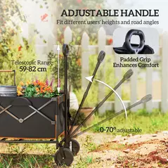 Outsunny 160L Festival Trolley on Wheels, Folding Camping Trolley Cart w/ Tailgate, 100kg Heavy Duty Garden Collapsible Folding Wagon w/Adjustable Handle, Carry Bag for Beach Picnic, Black and Orange - 8