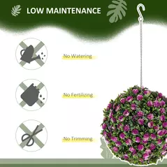 HOMCOM Set of 2 Decorative Artificial Plants, UV-protected Artificial Plant Topiary Rose Balls, Fake Plants for Home Indoor outdoor Decor, 28cm, Purple - 5