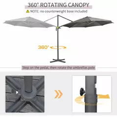 Outsunny 3 x 3(m) Cantilever Parasol with Cross Base, Garden Umbrella with 360° Rotation, Crank Handle and Tilt for Outdoor, Patio, Grey - 4