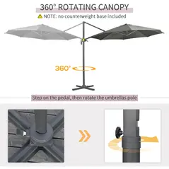 Outsunny 3 x 3(m) Cantilever Parasol with Cross Base, Garden Umbrella with 360° Rotation, Crank Handle and Tilt for Outdoor, Patio, Grey - 4