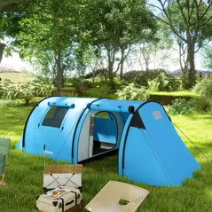 Outsunny Four Man Duo Room Tunnel Tent, with Accessories - Sky Blue - 2