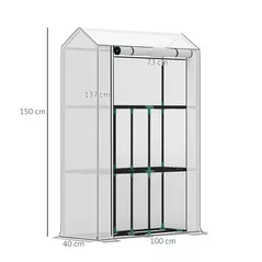 Outsunny 40 x 100cm Three Shelf Steel Frame Greenhouse - White - 3