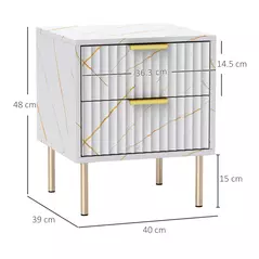 HOMCOM Elegant Two-Drawer Bedside Table - White - 3