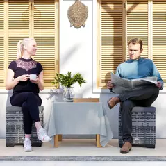 Outsunny Set of 2 Rattan Storage Ottoman, Outdoor Footstool with Removable Cushions, Garden Storage Seat for Balcony, Porch, Living Room, Dark Grey - 2