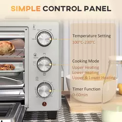 HOMCOM 21L Mini Countertop Oven, 100°C-230°C Adjustable Temp - Silver Tone - 7