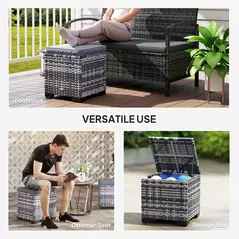 Outsunny Set of 2 Rattan Storage Ottoman, Outdoor Footstool with Removable Cushions, Garden Storage Seat for Balcony, Porch, Living Room, Dark Grey - 7