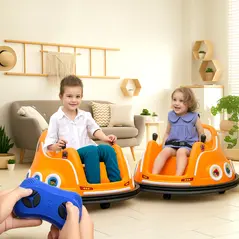 AIYAPLAY Angry Bird Licensed Waltzer Car, 12V Kids Bumper Car w/ Joysticks, Remote, Music LED Lights, Orange - 2