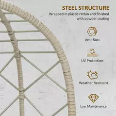 Outsunny Rattan Egg Chair Outdoor Indoor Wicker Chair with Thickened Cushion and Headrest, Standing Garden Egg Chair with Cup Holder, Metal Frame for Patio, Balcony, Grey - 6