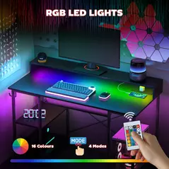 HOMCOM Computer Desk with LED Lights and Power Outlets, 120 x 55 cm Gaming Desk with Monitor Stand, Sliding Keyboard Tray and Storage Shelves for Home Office, Black - 5