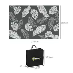 Outsunny Plastic Straw Reversible RV Outdoor Rug with Carry Bag, 182 x 274cm, Grey and White - 3