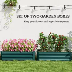 Outsunny Set of Two 100 x 60cm Steel Planter Boxes -Green - 4