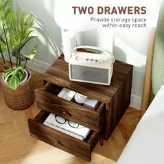 HOMCOM Bedside Tables Set of 2, Modern Side Table Set with 2 Drawers and Steel Hairpin Legs, Nightstand for Bedroom, Brown Wood Grain - 5