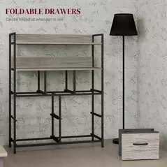 HOMCOM Rustic Chest of Seven Fabric Drawers - Grey Wood Effect - 6