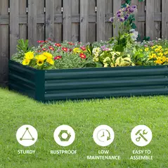 Outsunny Metal Raised Garden Bed Planter Box Outdoor Planters for Growing Flowers, Herbs, Green, 241x90.5x30cm - 6