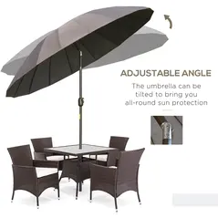 Outsunny 2.5m Shanghai Garden Parasol Umbrella with Crank & Tilt, Adjustable Outdoor Sun Shade, Grey - 5