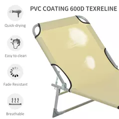 Outsunny Reclining Sun Lounger Chair Folding Camping Bed with 4-Position Adjustable Backrest, for Travel Indoor Outdoor Office Fishing, Beige - 5