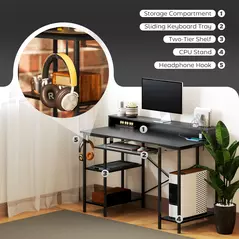 HOMCOM Computer Desk with LED Lights and Power Outlets, 120 x 55 cm Gaming Desk with Monitor Stand, Sliding Keyboard Tray and Storage Shelves for Home Office, Black - 8