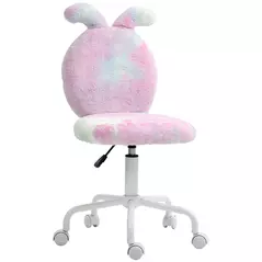 HOMCOM Fuzzy Office Chair with Bunny Ears, Faux Fur Swivel Desk Chair, Armless Makeup Vanity Chair with Adjustable Height for Bedroom, Study Room, Colourful - 1