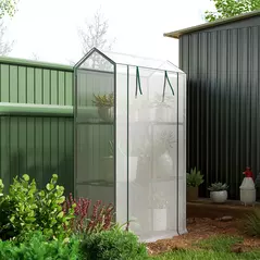 Outsunny 40 x 100cm Three Shelf Steel Frame Greenhouse - White - 9