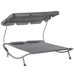 Outsunny Double Sun Lounger with Adjustable Detachable Canopy, Portable Garden Daybed for 2 with Wheels, Outdoor Sunbed Hammock with 2 Pillows, 220 KG Max. Load, Grey - 1