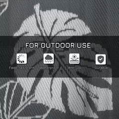 Outsunny Plastic Straw Reversible RV Outdoor Rug with Carry Bag, 182 x 274cm, Grey and White - 6