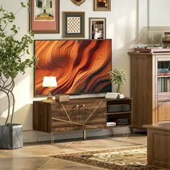 HOMCOM TV Stand Cabinet for up to 60 Inch TV, Modern 130cm TV Unit with Adjustable Shelves and Hairpin Legs, Double Door TV Cabinet for Living Room, Bedroom, Brown - 2