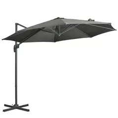 Outsunny 3 x 3(m) Cantilever Parasol with Cross Base, Garden Umbrella with 360° Rotation, Crank Handle and Tilt for Outdoor, Patio, Grey - 1