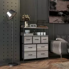 HOMCOM Rustic Chest of Seven Fabric Drawers - Grey Wood Effect - 2