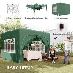 Outsunny 3 x 3m Pop-Up Gazebo Shelter, with Accessories - Dark Green - 4