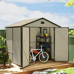 Outsunny 7.9ft x 6.2ft Recycled Garden Shed with Aluminium Frame and Plastic,  Wall Shed with Foundation, Waterproof and Rustproof - Cream White - 2