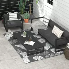 Outsunny Plastic Straw Reversible RV Outdoor Rug with Carry Bag, 182 x 274cm, Grey and White - 2