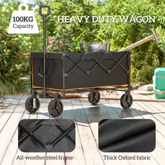 Outsunny 160L Festival Trolley on Wheels, Folding Camping Trolley Cart w/ Tailgate, 100kg Heavy Duty Garden Collapsible Folding Wagon w/Adjustable Handle, Carry Bag for Beach Picnic, Black and Orange - 4