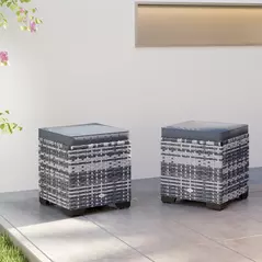 Outsunny Set of 2 Rattan Storage Ottoman, Outdoor Footstool with Removable Cushions, Garden Storage Seat for Balcony, Porch, Living Room, Dark Grey - 8