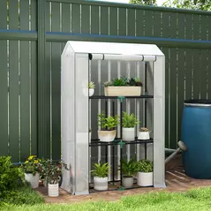 Outsunny 40 x 100cm Three Shelf Steel Frame Greenhouse - White - 2