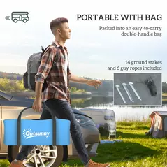 Outsunny Four Man Duo Room Tunnel Tent, with Accessories - Sky Blue - 7