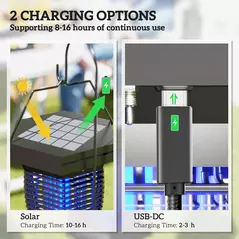 Outsunny 2-in-1 Electric Fly Zapper with UVA Light, Hanging Garden Lantern, Solar and USB-DC Rechargeable Insect Mosquito Bug Zapper, Fly Killer for Indoor and Outdoor Use, Black - 5