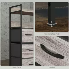 HOMCOM Rustic Chest of Seven Fabric Drawers - Grey Wood Effect - 7