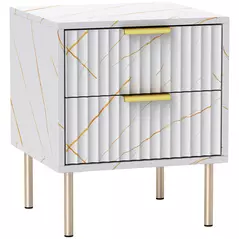 HOMCOM Elegant Two-Drawer Bedside Table - White - 1