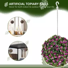 HOMCOM Set of 2 Decorative Artificial Plants, UV-protected Artificial Plant Topiary Rose Balls, Fake Plants for Home Indoor outdoor Decor, 28cm, Purple - 4