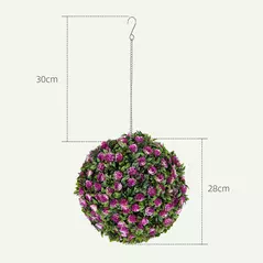 HOMCOM Set of 2 Decorative Artificial Plants, UV-protected Artificial Plant Topiary Rose Balls, Fake Plants for Home Indoor outdoor Decor, 28cm, Purple - 3