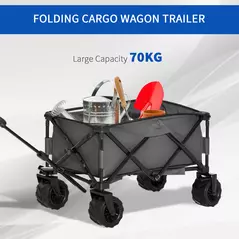 Outsunny Outdoor Pull Along Cart Folding Cargo Wagon Trailer Trolley for Beach Garden with Handle, Anti-Slip Wheel - Dark Grey - 7
