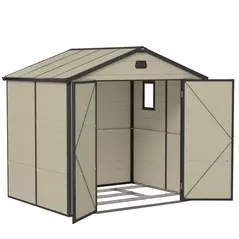 Outsunny 7.9ft x 6.2ft Recycled Garden Shed with Aluminium Frame and Plastic,  Wall Shed with Foundation, Waterproof and Rustproof - Cream White - 1