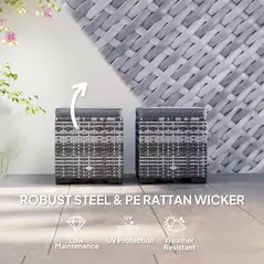 Outsunny Set of 2 Rattan Storage Ottoman, Outdoor Footstool with Removable Cushions, Garden Storage Seat for Balcony, Porch, Living Room, Dark Grey - 6