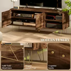 HOMCOM TV Stand Cabinet for up to 60 Inch TV, Modern 130cm TV Unit with Adjustable Shelves and Hairpin Legs, Double Door TV Cabinet for Living Room, Bedroom, Brown - 4