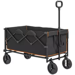Outsunny 160L Festival Trolley on Wheels, Folding Camping Trolley Cart w/ Tailgate, 100kg Heavy Duty Garden Collapsible Folding Wagon w/Adjustable Handle, Carry Bag for Beach Picnic, Black and Orange - 1