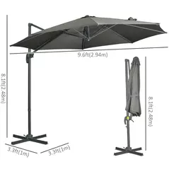 Outsunny 3 x 3(m) Cantilever Parasol with Cross Base, Garden Umbrella with 360° Rotation, Crank Handle and Tilt for Outdoor, Patio, Grey - 3