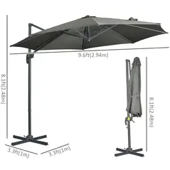 Outsunny 3 x 3(m) Cantilever Parasol with Cross Base, Garden Umbrella with 360° Rotation, Crank Handle and Tilt for Outdoor, Patio, Grey - 3