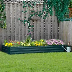 Outsunny Metal Raised Garden Bed Planter Box Outdoor Planters for Growing Flowers, Herbs, Green, 241x90.5x30cm - 2