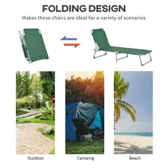 Outsunny Reclining Sun Lounger Chair Folding Camping Bed with 4-Position Adjustable Backrest, for Travel Indoor Outdoor Office Fishing, Green - 7