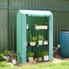 Outsunny 40 x 100cm Three Shelf Steel Frame Greenhouse - Green - 2